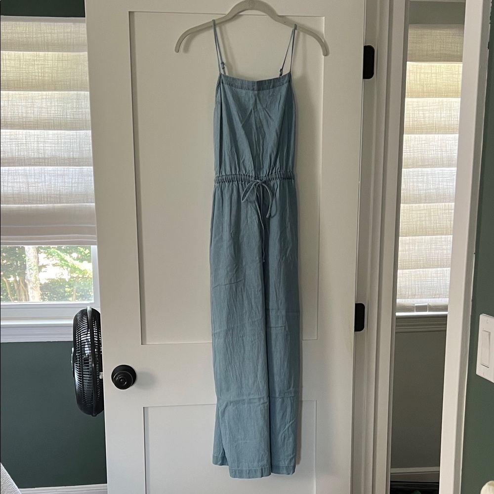Chambray Blue Spaghetti Strap Ankle Length Jumpsuit